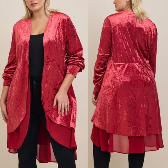 Torrid Romantic Layer Velvet Chiffon Mix Open Front Long Sleeve Kimono Size L - Picture 1 of 9